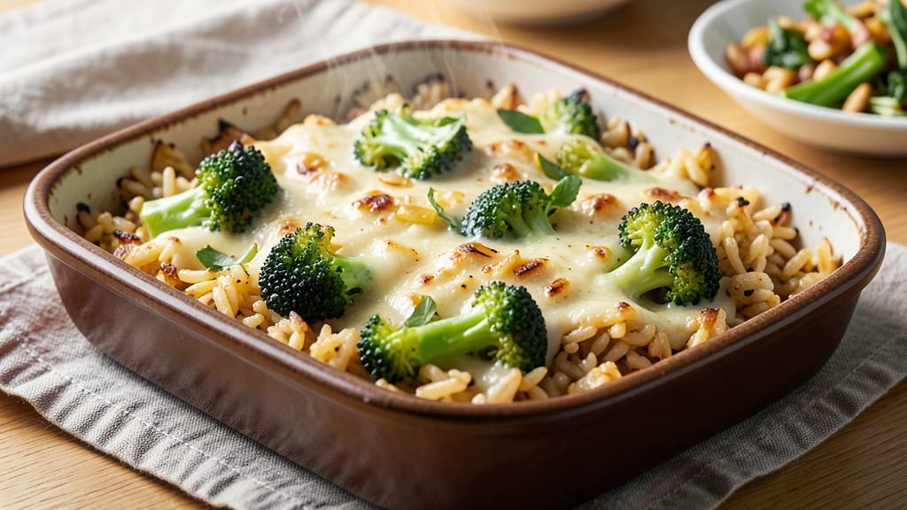 Broccoli Rice Au Gratin Recipe: Golden Crust, Creamy Cheese Fondue