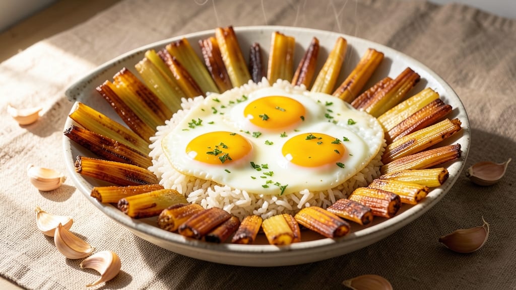 Challow Rice Recipe: Crispy Celery Crown Over Savory Coconut Gravy