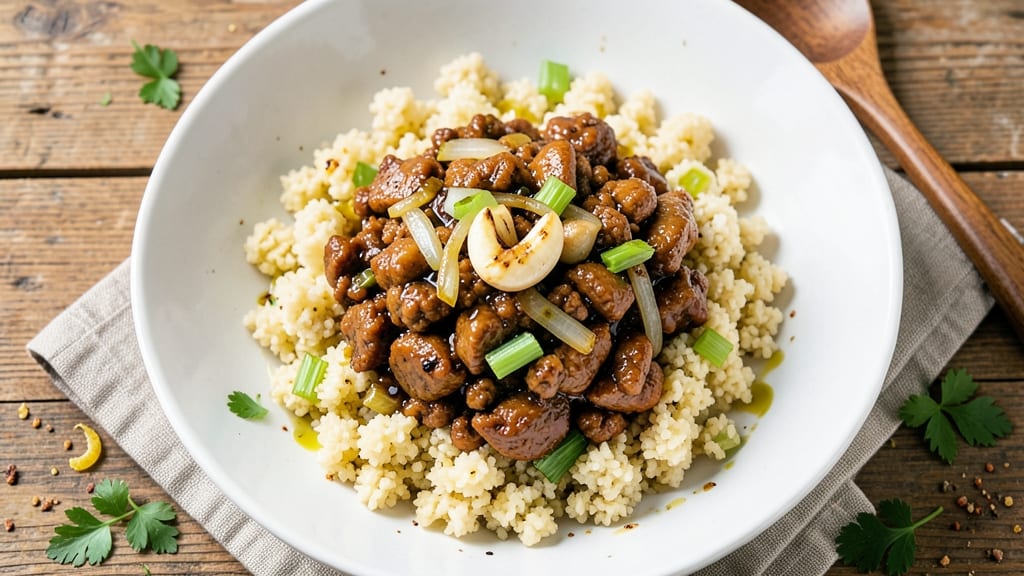 Cauliflower Rice and Ground Turkey Recipe: One-Pan Protein-Packed Meal with Crispy Celery Topping