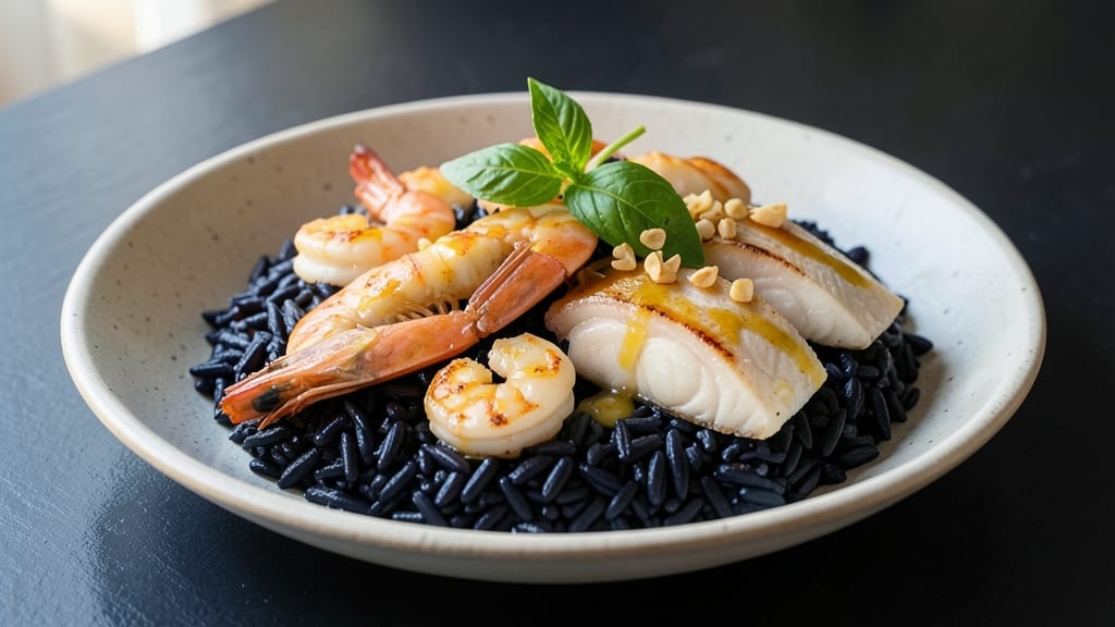 Black Rice Seafood Recipe: Fragrant Jasmine and Toasted Garlic Crunch