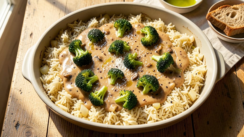 Broccoli Rice Casserole Recipe With Cream Of Mushroom: Crispy Celery Crown Over Rich Mushroom Cream