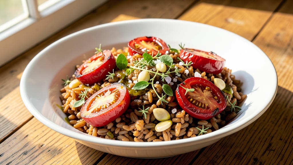 Brown Rice and Tomato Recipe: Herb-Infused One-Pan Mediterranean Magic
