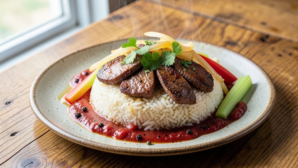 Bo Luc Lac Tomato Rice Recipe: Vietnamese-Style Crispy Celery and Spiced Tomato Topping