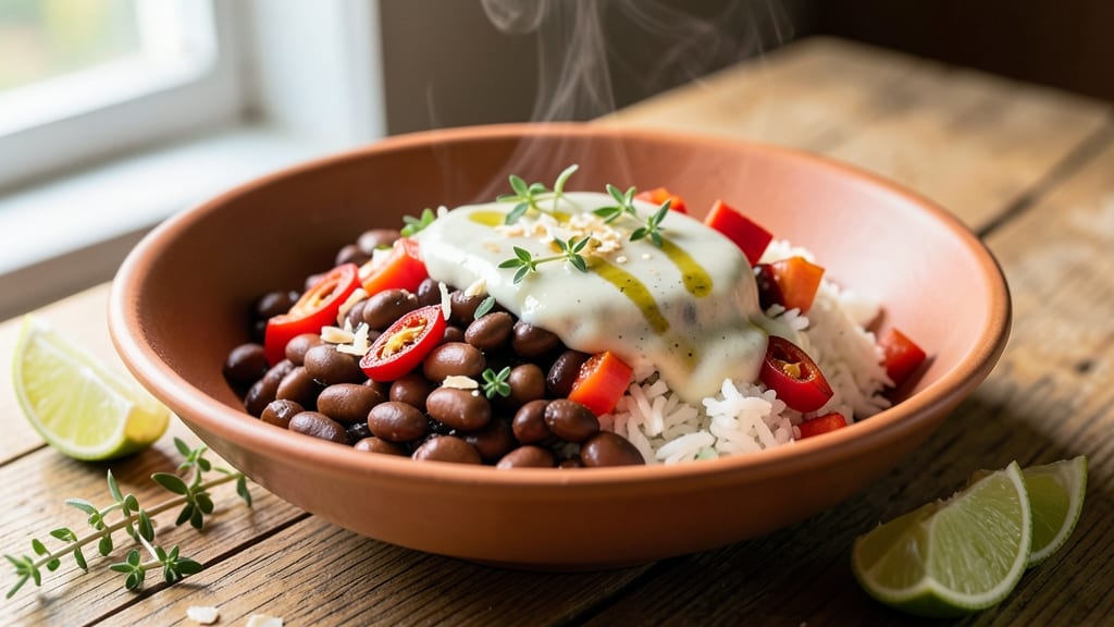 Caribbean Black Beans and Rice Recipe: Toasted Coconut-Celery Crunch Fusion