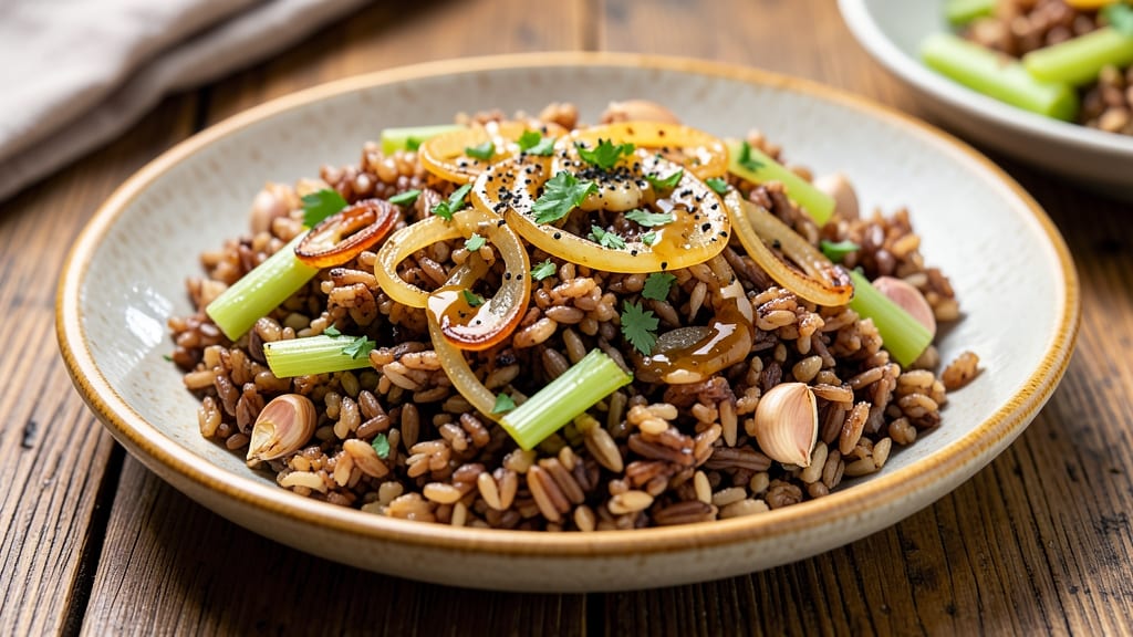 Brown and Wild Rice Pilaf Recipe: Nutty Earthy Grains with Toasted Celery Crunch