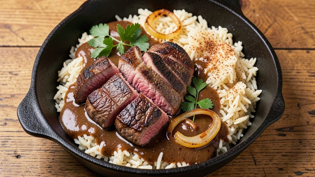 Cajun Steak, Rice, and Gravy Recipe: Smoky Spice-Packed One-Pan Masterpiece