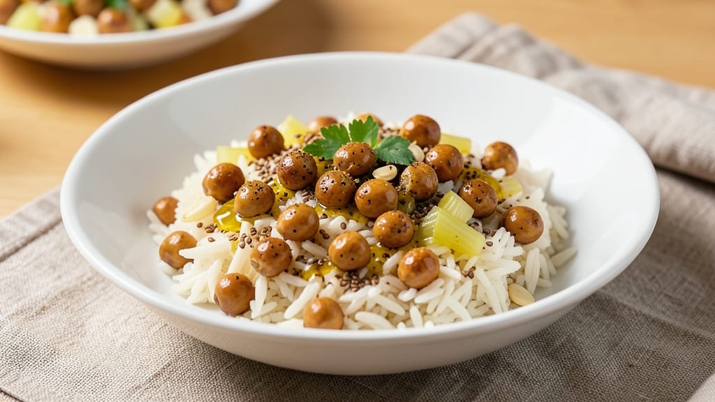 Chick Peas and Rice Recipe: One-Pot Protein-Packed Meal With Toasted Celery Crunch