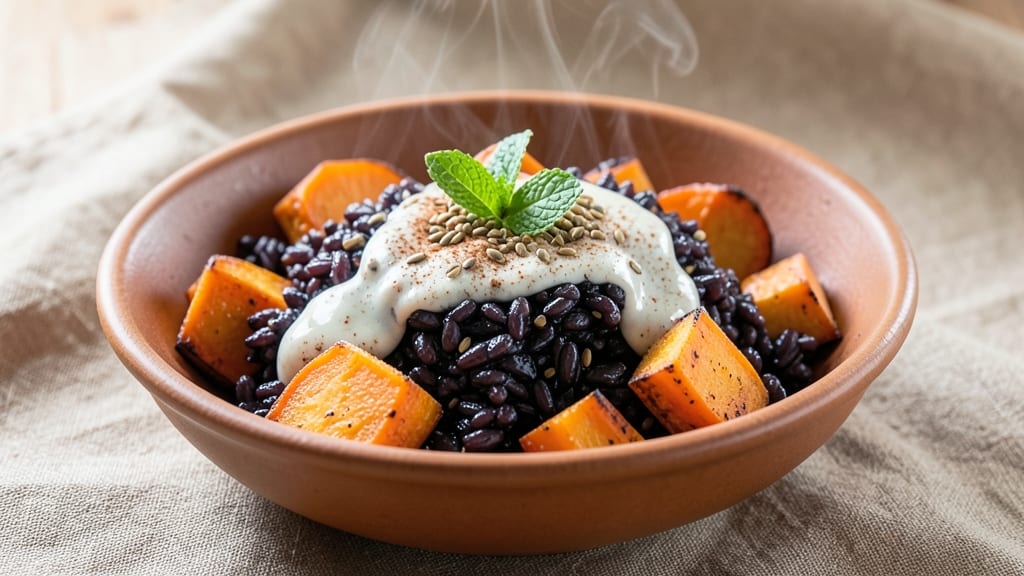 Black Rice and Sweet Potato Recipe: Warm Spiced Cakes With Crunchy Top