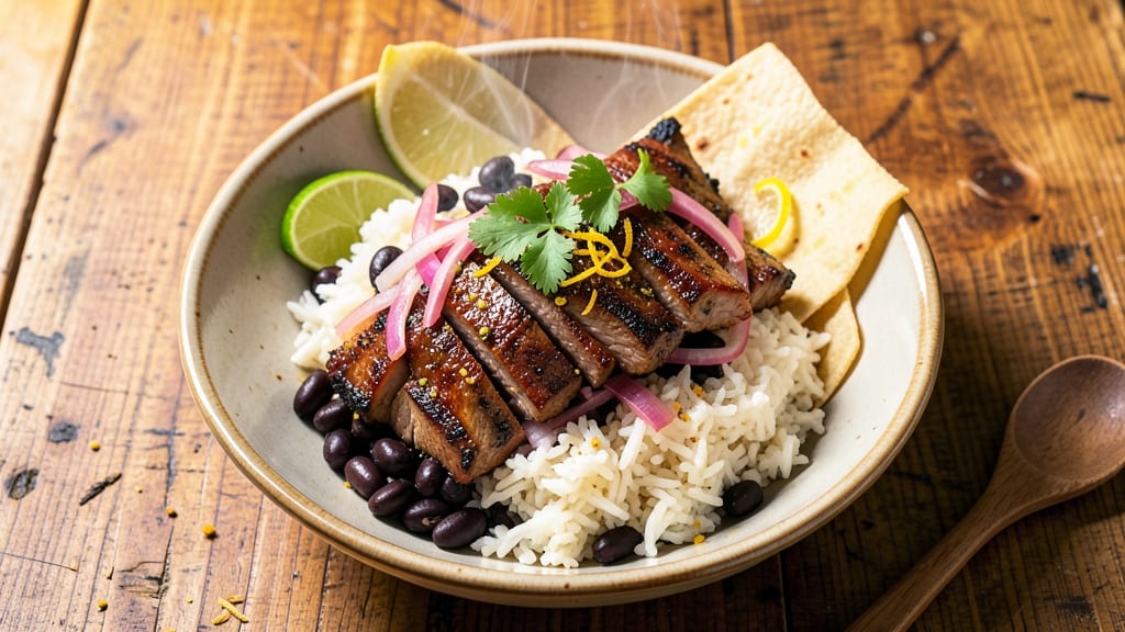 Carne Asada Burritos With Rice and Beans Recipe: Charred Steak and Warm Tortilla Wrap