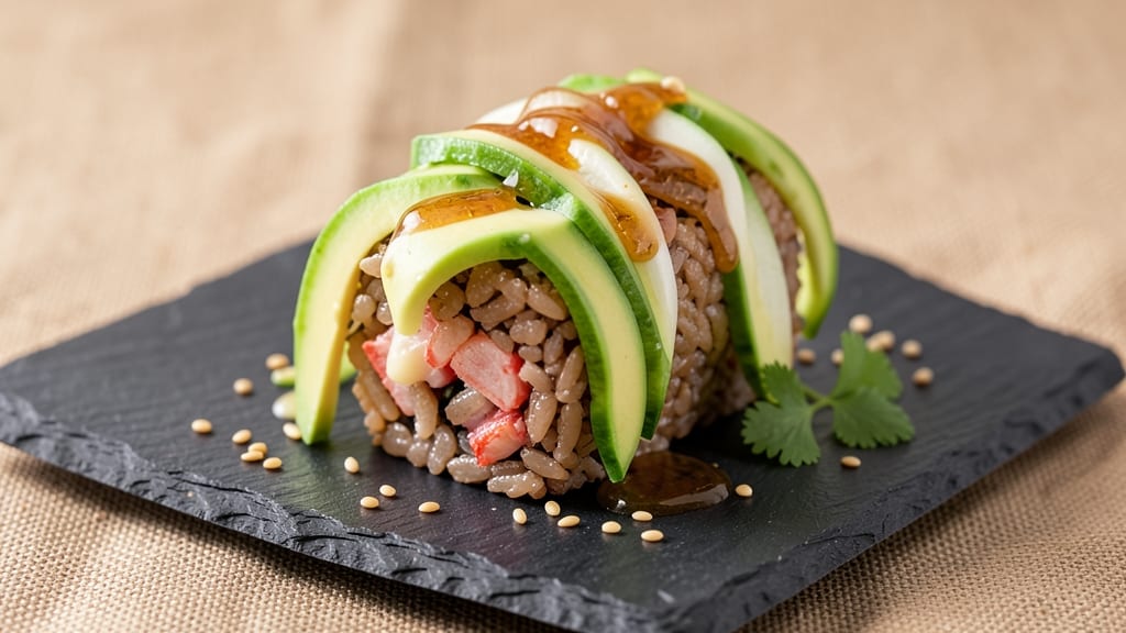 Brown Rice California Roll Recipe: Crunchy Avocado Crown Over Silky Fillings