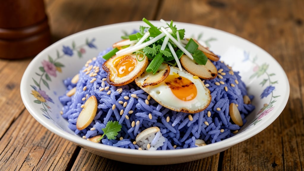 Blue Fried Rice Recipe: Vibrant Purple Grains With Toasted Garlic Crunch