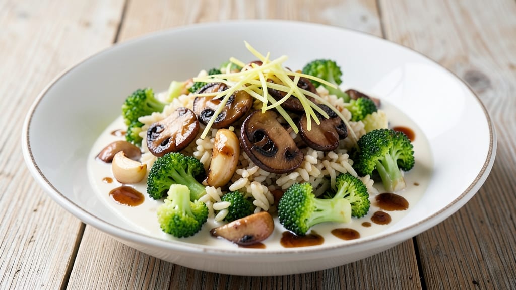 Broccoli Rice Recipe Vegan: Crispy-Topped Cauliflower Rice with Savory Mushrooms