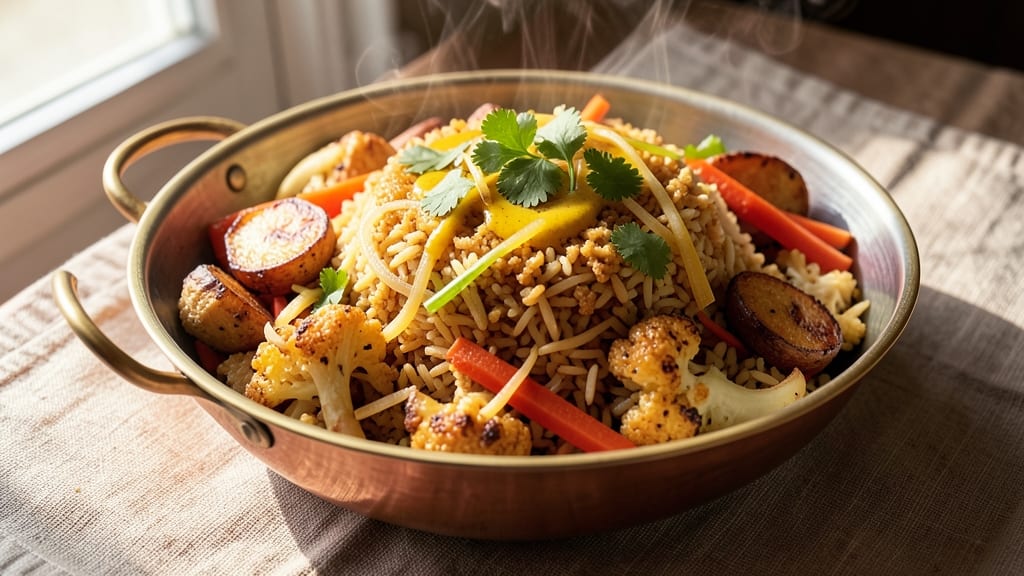 Cauliflower Rice Biryani Recipe: Fragrant Saffron and Toasted Spice Layers