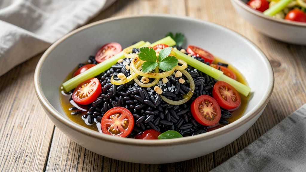 Black Rice and Tomato Recipe: Deep Anthocyanin Richness With Toasted Celery Crunch
