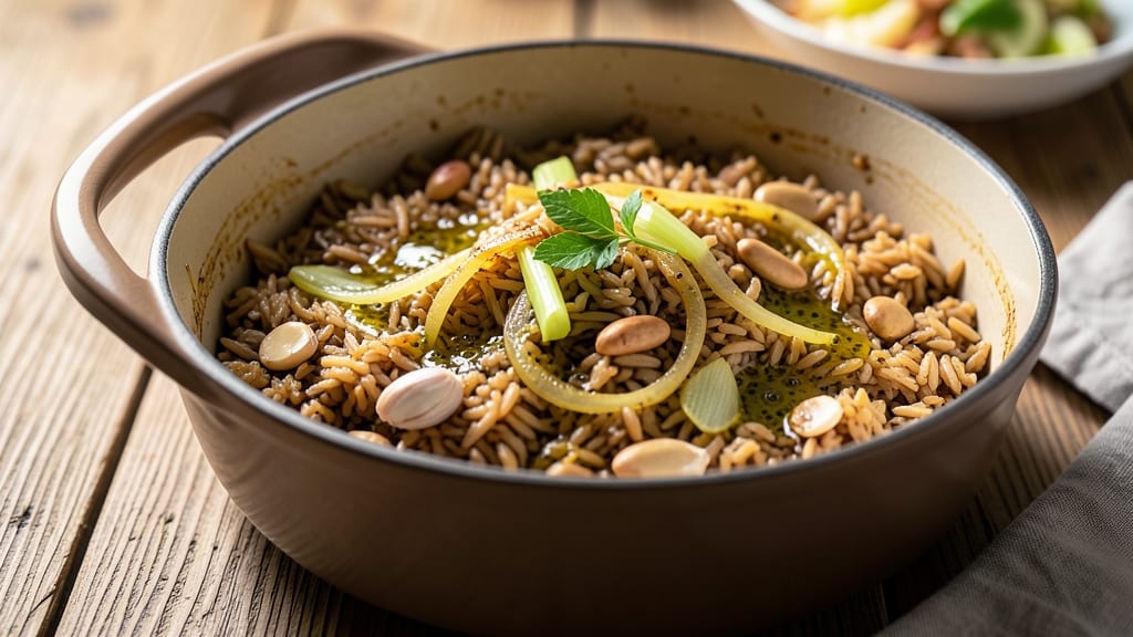 Brown Rice Pilaf Recipe for Rice Cooker: Toasted Celery Crunch Over Savory Grains