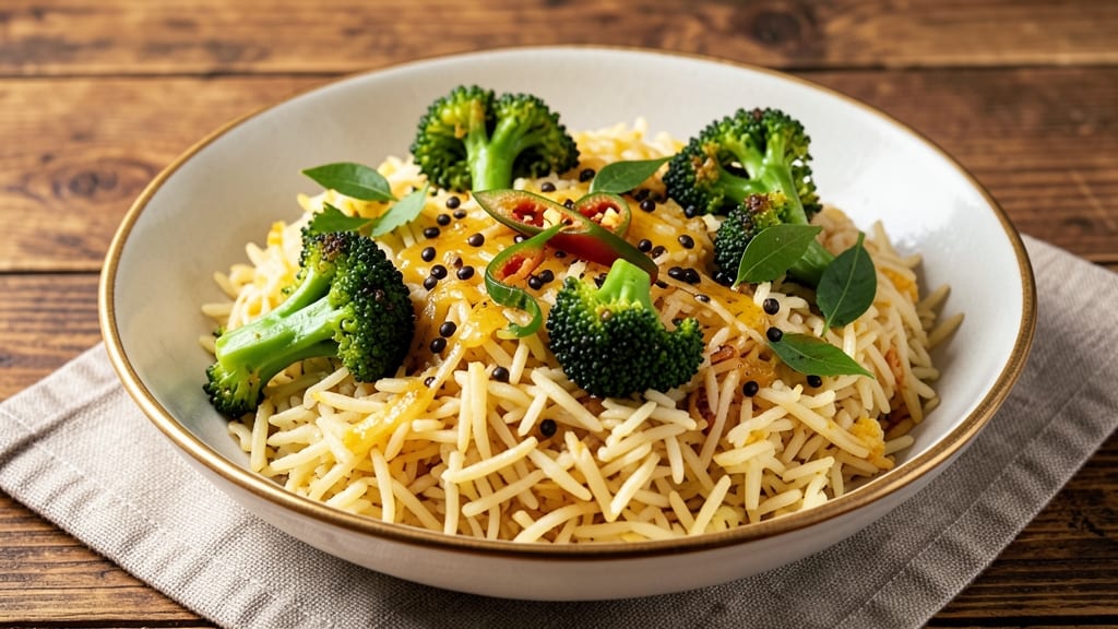 Broccoli Rice Recipe Indian Style: Turmeric-Infused Golden Grains With Crispy Florets