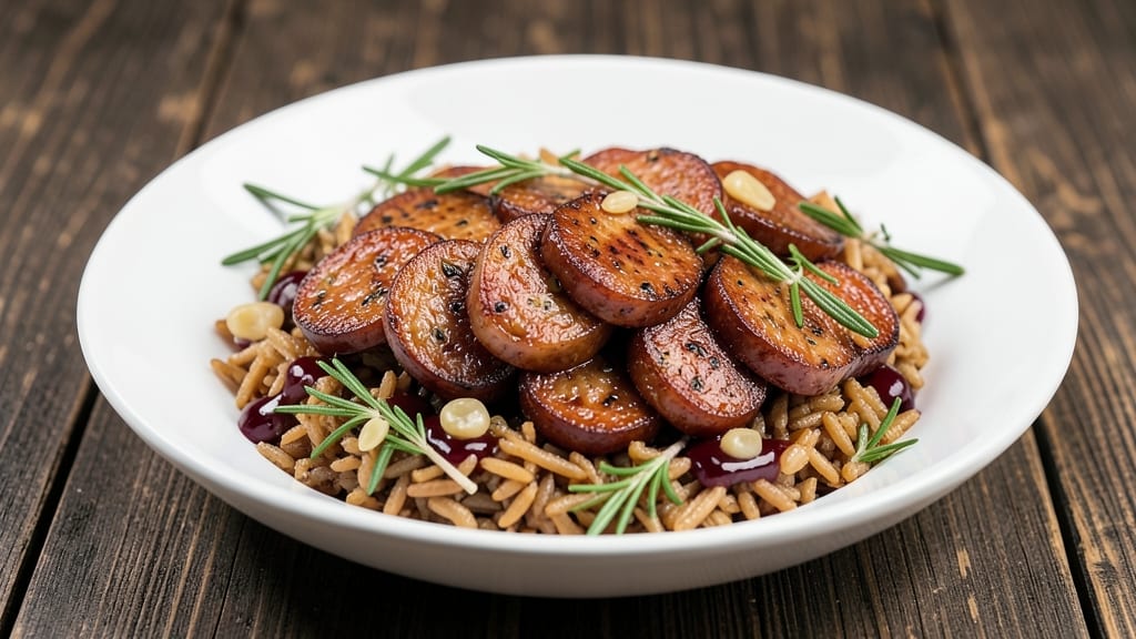 Brown Rice and Italian Sausage Recipe: Savory Herb-Crusted Sausage Over Toasted Grains