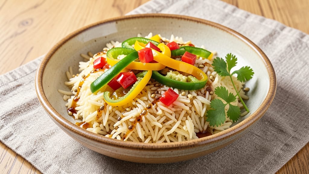 Capsicum Rice Recipe Hebbars Kitchen: Crispy Bell Pepper Crunch Over Fragrant Basmati
