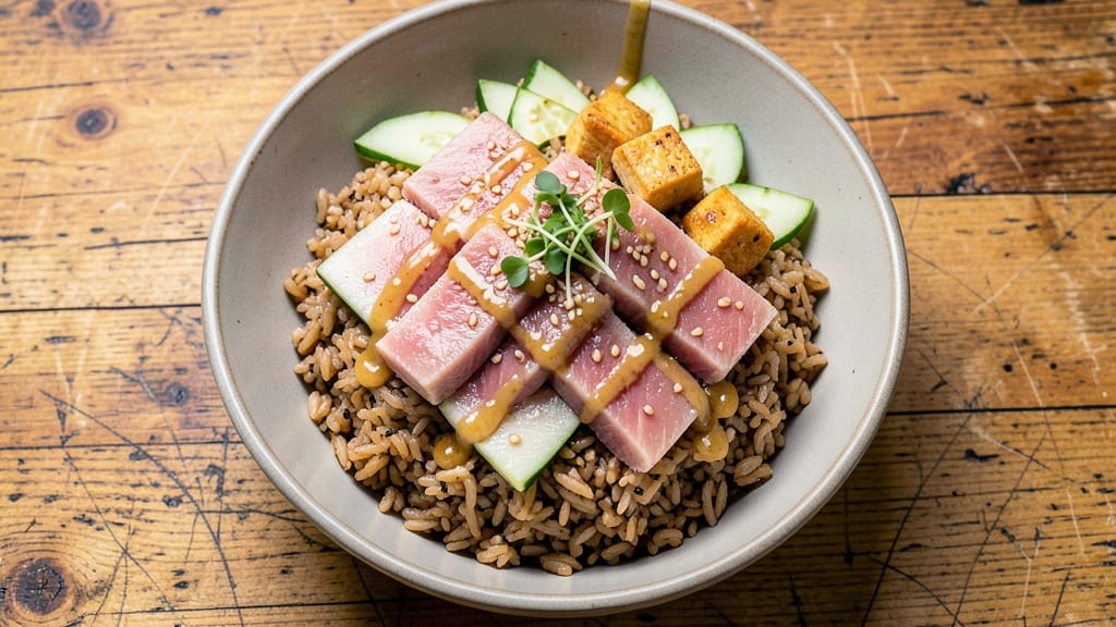 Brown Rice Poke Bowl Recipe: Toasted Sesame Crunch and Umami-Packed Protein
