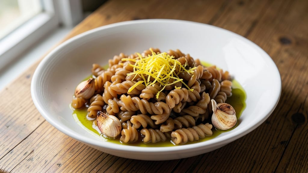 Brown Rice Fusilli Pasta Recipe: Toasted Garlic and Lemon Zest Brightness