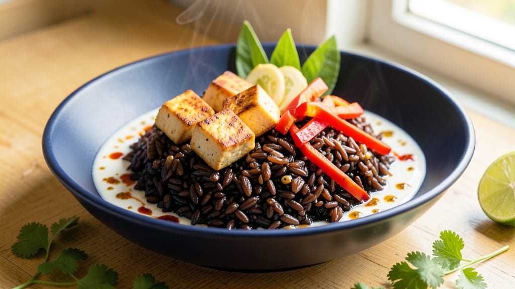 Black Rice Recipe Vegetarian: Deep Purple Grains With Toasted Garlic Crunch