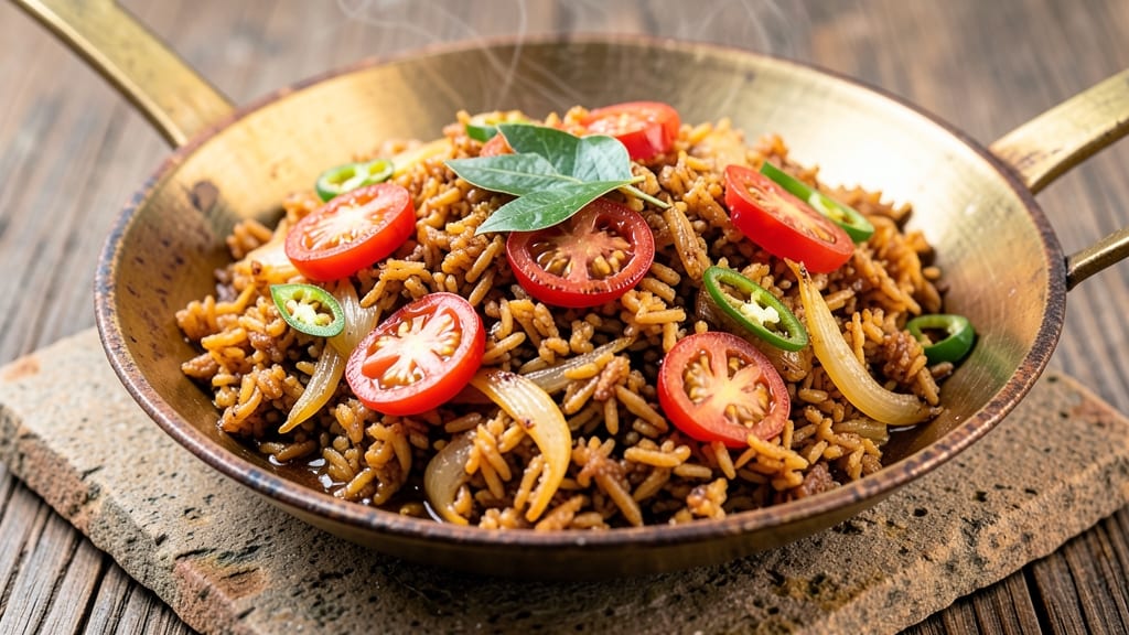 Indian Broken Rice Recipe: Spiced Tomato Gravy Over Crispy Grains