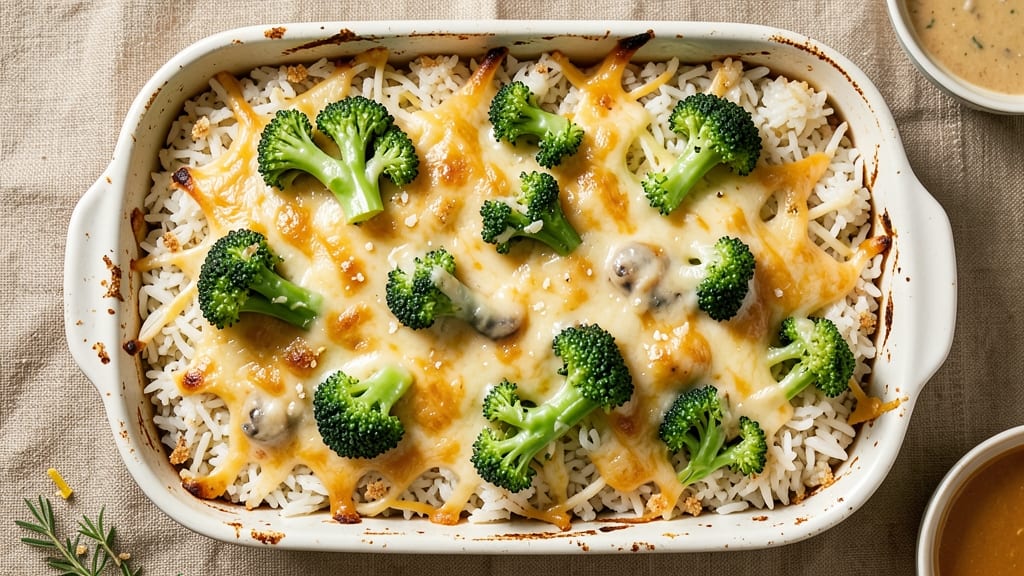 Campbell's Broccoli Cheese Rice Casserole Recipe: Golden Crisp Top, Melty Cheese Layers